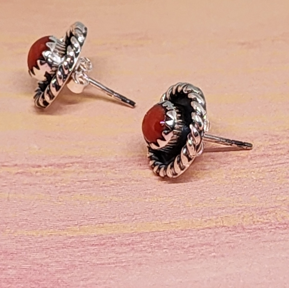 Coral and Sterling Shadowbox Earrings - Picture 4 of 5